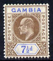 Gambia 1909 KE7 MCA 7.5d brown & blue mounted mint SG 79