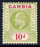 Gambia 1909 KE7 MCA 10d sage-green & carmine mounted mint SG 80