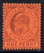 Gibraltar 1903 KE7 Crown CA 1d dull purple on red mounted mint SG 47