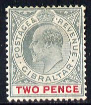 Gibraltar 1904-08 KE7 MCA 2d grey-green & carmine mounted mint SG 58/c