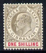 Gibraltar 1904-08 KE7 MCA 1s black & carmine mounted mint SG 61/a