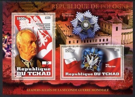 Chad 2012 Leaders of the Allies in Second World War - Sosnkowsli (Poland) perf sheetlet containing 2 values unmounted mint