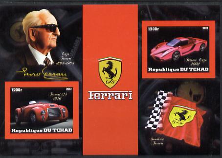 Chad 2012 Ferrari imperf sheetlet containing 2 values unmounted mint