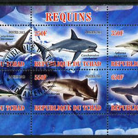 Chad 2013 Sharks perf sheetlet containing 6 values fine cto used