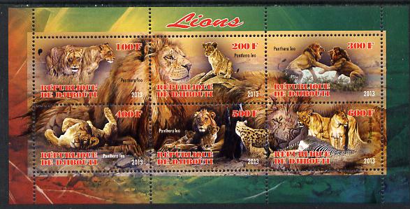 Djibouti 2013 Lions perf sheetlet containing 6 values unmounted mint