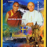 Rwanda 2013 Pope John Paul with Dalai Lama imperf deluxe sheet containing 1 value unmounted mint