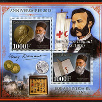 Ivory Coast 2013 Anniversaries - 185th Birth Anniversary of Henri Dunant perf sheetlet containing 2 values unmounted mint