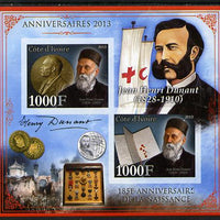 Ivory Coast 2013 Anniversaries - 185th Birth Anniversary of Henri Dunant imperf sheetlet containing 2 values unmounted mint