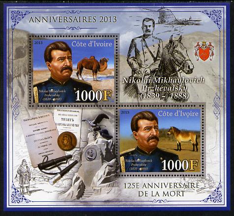 Ivory Coast 2013 Anniversaries - 125th Death Anniversary of Nikolai Przhevalsky perf sheetlet containing 2 values unmounted mint