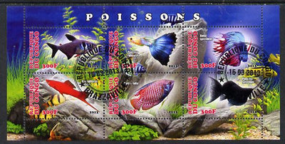 Congo 2013 Fish perf sheetlet containing six values fine cto used