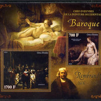 Ivory Coast 2013 Art Masterpieces from the Western World - Baroque Period - Rembrandt perf sheetlet containing 2 values unmounted mint