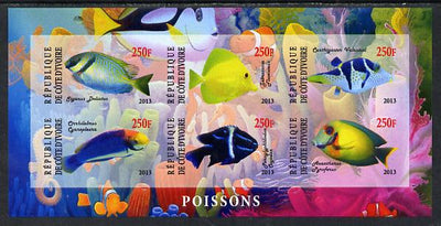 Ivory Coast 2013 Fish imperf sheetlet containing 6 values unmounted mint