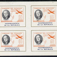 Ecuador 1949 Roosevelt imperf m/sheet comprising block of 4 of 60c Airmail inscribed 'Vicepresidencia' at foot.,These sheets were originally officially authorised for Government use but later their validity was disclaimed.