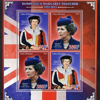 Ivory Coast 2013 Tribute to Margaret Thatcher perf sheetlet containing 4 values unmounted mint