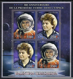 Ivory Coast 2013 50th Anniversary of First Woman in Space imperf sheetlet containing 4 values unmounted mint