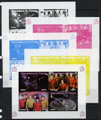 Chad 2013 Star Trek #4 sheetlet containing 4 vals - the set of 5 imperf progressive colour proofs comprising the 4 basic colours plus all 4-colour composite unmounted mint.