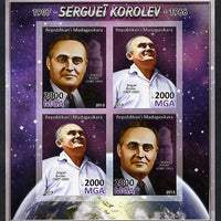 Madagascar 2013 Sergei Korolev (rocket engineer) imperf sheetlet containing 4 values unmounted mint