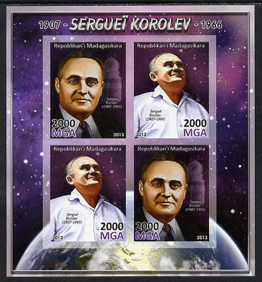 Madagascar 2013 Sergei Korolev (rocket engineer) imperf sheetlet containing 4 values unmounted mint