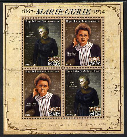 Madagascar 2013 Marie Curie perf sheetlet containing 4 values unmounted mint