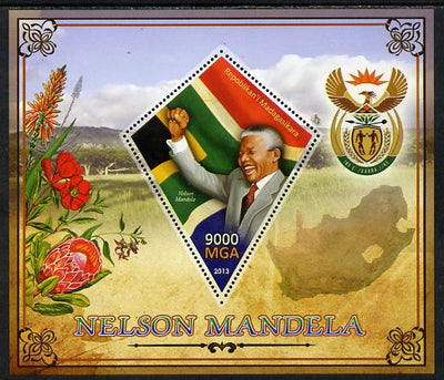 Madagascar 2013 Nelson Mandela perf deluxe sheet containing one diamond shaped value unmounted mint