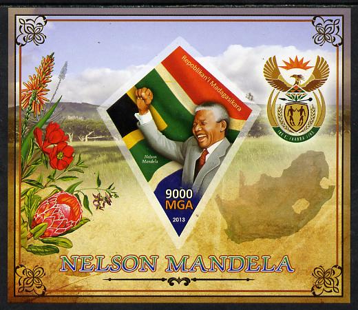 Madagascar 2013 Nelson Mandela imperf deluxe sheet containing one diamond shaped value unmounted mint