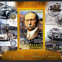 Ivory Coast 2013 Celebrities of the last Millennium - Karl Benz perf deluxe sheet containing one rectangular value unmounted mint