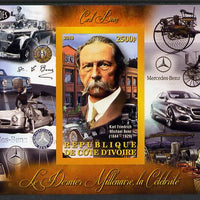 Ivory Coast 2013 Celebrities of the last Millennium - Karl Benz imperf deluxe sheet containing one rectangular value unmounted mint