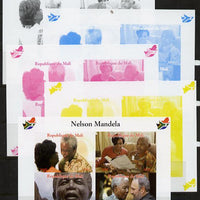 Mali 2013 Nelson Mandela #3 sheetlet containing four values - the set of 5 imperf progressive colour proofs comprising the 4 basic colours plus all 4-colour composite unmounted mint with Map shaped Flag of South Africa in border