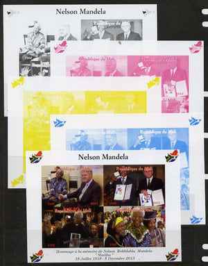 Mali 2013 Nelson Mandela #4 sheetlet containing four values - the set of 5 imperf progressive colour proofs comprising the 4 basic colours plus all 4-colour composite unmounted mint with Map shaped Flag of South Africa in border