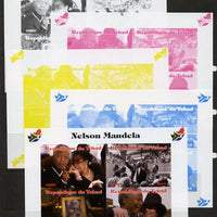 Chad 2013 Nelson Mandela #1 sheetlet containing four values - the set of 5 imperf progressive colour proofs comprising the 4 basic colours plus all 4-colour composite unmounted mint. with Map shaped Flag of South Africa in border