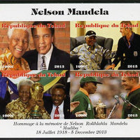 Chad 2013 Nelson Mandela #2 imperf sheetlet containing four values unmounted mint. Note this item is privately produced and is offered purely on its thematic appeal. with Map shaped Flag of South Africa in border