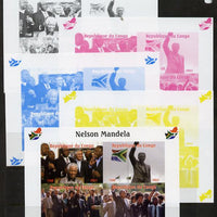 Congo 2013 Nelson Mandela #1 sheetlet containing four values - the set of 5 imperf progressive colour proofs comprising the 4 basic colours plus all 4-colour composite unmounted mint with Map shaped Flag of South Africa in border