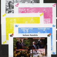 Congo 2013 Nelson Mandela #2 sheetlet containing four values - the set of 5 imperf progressive colour proofs comprising the 4 basic colours plus all 4-colour composite unmounted mint with Map shaped Flag of South Africa in border