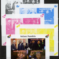 Congo 2013 Nelson Mandela #3 sheetlet containing four values - the set of 5 imperf progressive colour proofs comprising the 4 basic colours plus all 4-colour composite unmounted mint with Map shaped Flag of South Africa in border