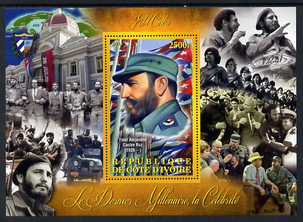 Ivory Coast 2013 Celebrities of the last Millennium - Fidel Castro perf deluxe sheet containing one rectangular value unmounted mint