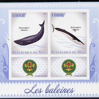 Mali 2013 Whales imperf sheetlet containing two values & two labels showing Scouts Badge unmounted mint