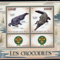 Mali 2013 Crocodiles perf sheetlet containing two values & two labels showing Scouts Badge unmounted mint