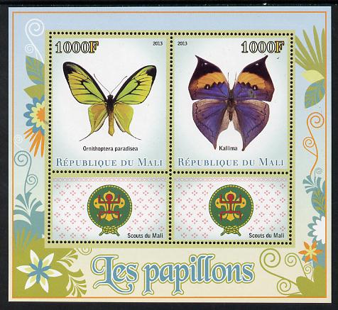 Mali 2013 Butterflies perf sheetlet containing two values & two labels showing Scouts Badge unmounted mint