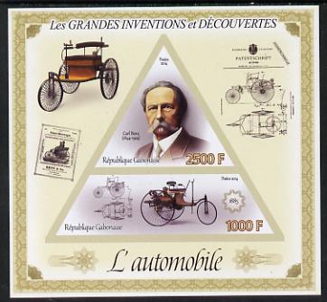 Gabon 2014 Great Inventions & Discoveries - Cars imperf sheetlet containing two values (triangular & trapezoidal shaped) unmounted mint