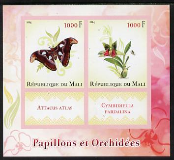 Mali 2014 Butterflies & Orchids imperf sheetlet containing two values & two labels unmounted mint