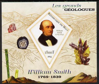 Mali 2014 Famous Gelogists & Minerals - William Smith imperf deluxe sheet containing one diamond shaped value unmounted mint