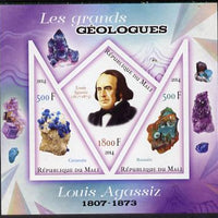 Mali 2014 Famous Gelogists & Minerals - Louis Agassiz imperf sheetlet containing one diamond shaped & two triangular values unmounted mint