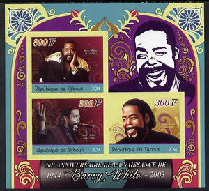 Djibouti 2014 70th Birth Anniversary of Barry White imperf sheetlet containing 3 values unmounted mint