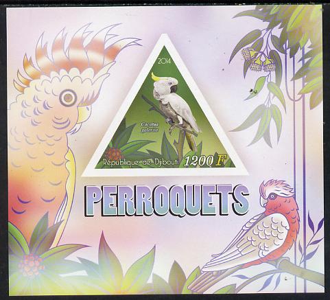 Djibouti 2014 Parrots imperf s/sheet containing one triangular-shaped value unmounted mint