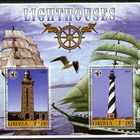 Liberia 2005 Lighthouses perf sheetlet containing 2 values unmounted mint (slight wrinkle in corner)