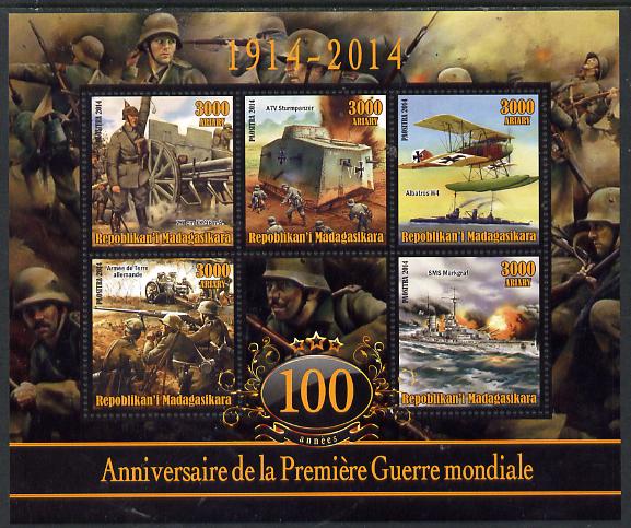 Madagascar 2014 Centenary of Start of WW1 #5 perf sheetlet containing five values unmounted mint