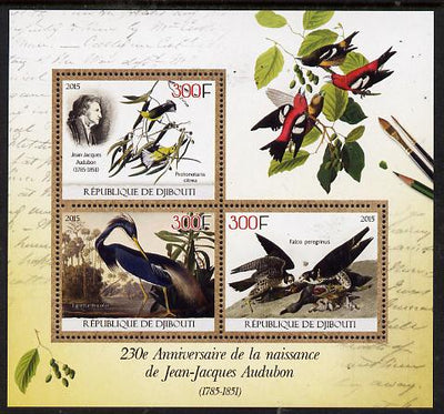 Djibouti 2015 230th Birth Anniversary of John Audubon perf sheet containing 3 values unmounted mint