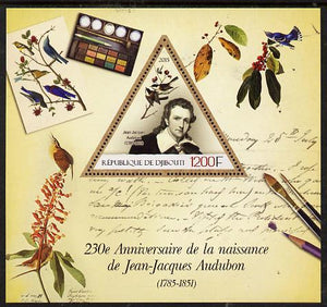 Djibouti 2015 230th Birth Anniversary of John Audubon perf deluxe sheet containing one triangular value unmounted mint