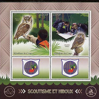 Congo 2015 Scouts & Owls perf sheetlet containing 2 stamps & 2 labels unmounted mint