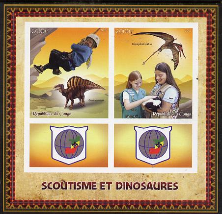 Congo 2015 Scouts & Dinosaurs imerf sheetlet containing 2 stamps & 2 labels unmounted mint